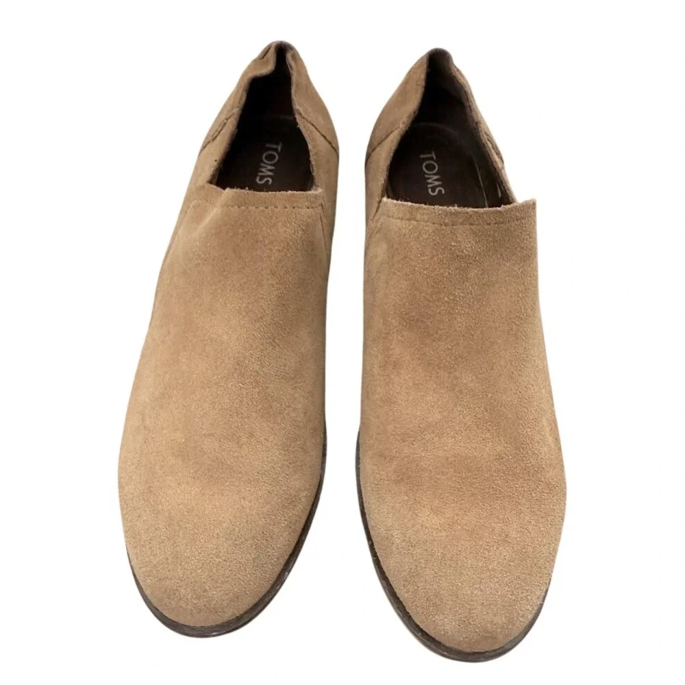 TOMS Deia Tan Suede Slip On Ankle Booties Womens 7.5 Low Stacked Heel 10014594